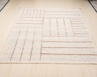 10x10 ivory beige Hand Knotted modern design Wool Area Rug 8'X10' New Soft Large Area Rugs Living Room Wool Shag Bohemian Beni Ourain Style