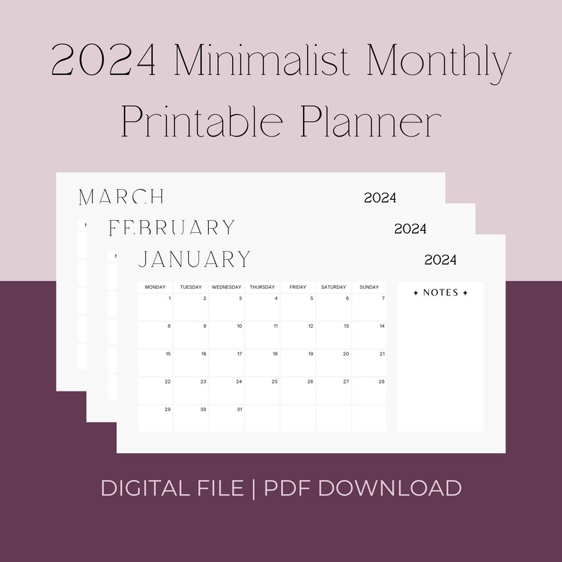 2024 Printable Calendar 2024 Planner Printable Planner Minimalist