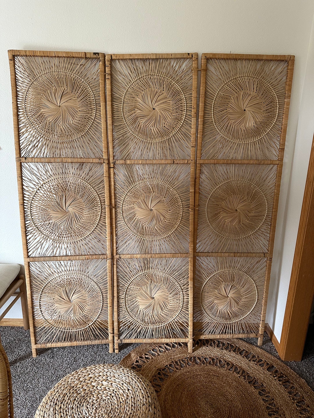 Vintage Sunburst Wicker Room Divider Etsy