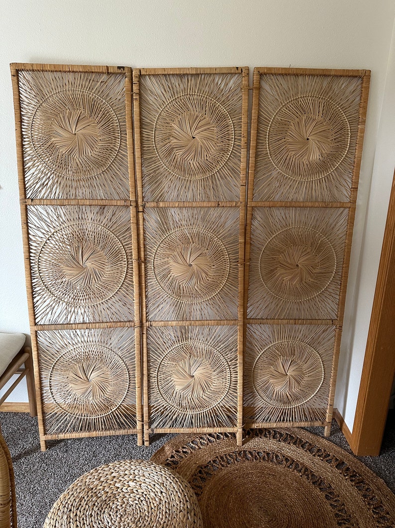 Vintage Sunburst Wicker Room Divider Etsy