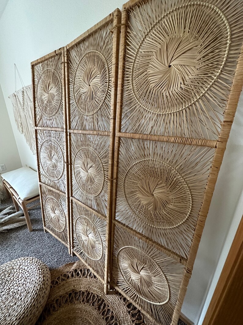 Vintage Sunburst Wicker Room Divider Etsy