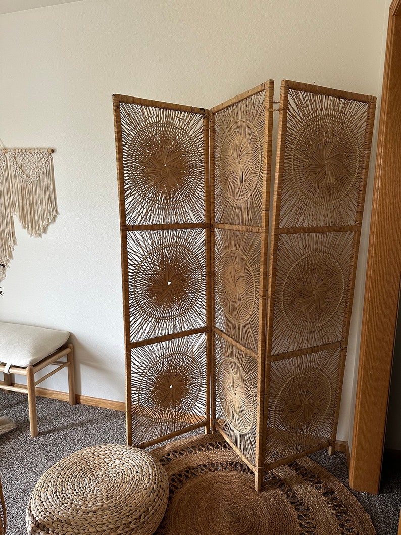 Vintage Sunburst Wicker Room Divider Etsy