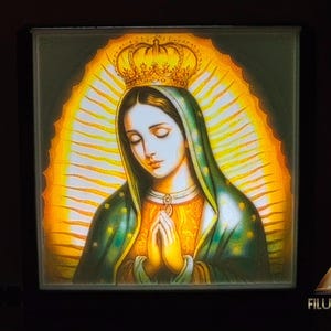 Elegant 4x4 Virgen de Guadalupe Lithophane | Complete with LED Light & Stylish Frame