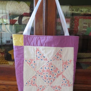 Vintage Patchwork Quilted Tote Bag: Upcycled Market/Beach Bag