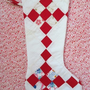 Christmas Stocking, Vintage Quilted Stocking, Handmade Patchwork Stocking, Christmas Decor, Cottage Core, Shabby Chic Stocking