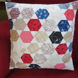 Vintage Quilt Pillow Cover, Quilted Pillow, 14x14, Farmhouse Decor, Repurposed Quilt, Throw Pillow, Patchwork Pillow Cover, Cushion Cover