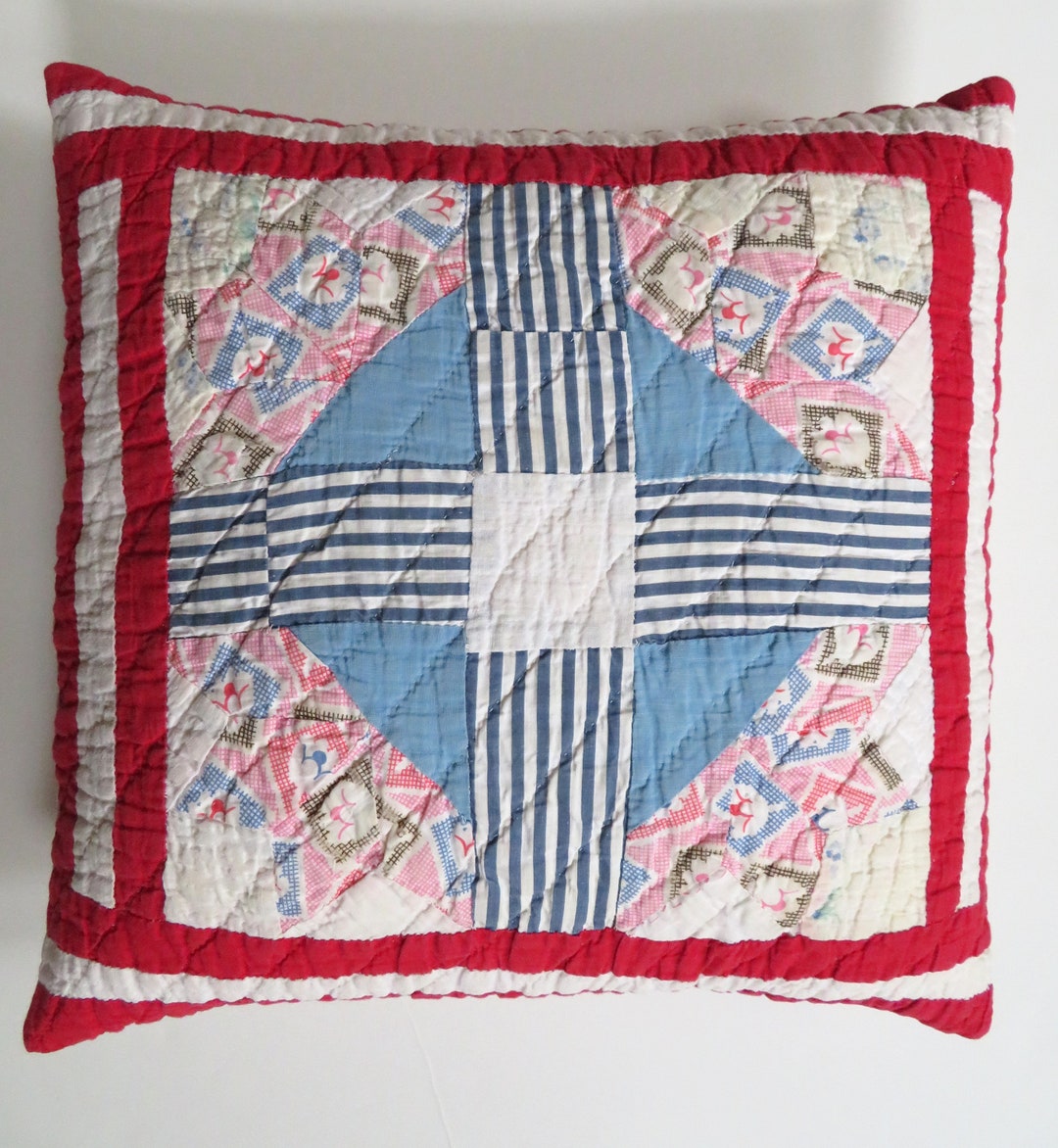 Vintage Quilt Pillow Cover Quilted Pillow Farmhouse Decor Etsy