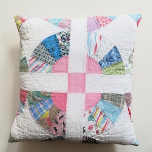 Vintage Quilt Pillow Cover, Quilted Pillow, Repurposed Quilt, 16x16, Throw Pillow, Patchwork Pillow Cover, Handmade, Cushion Cover