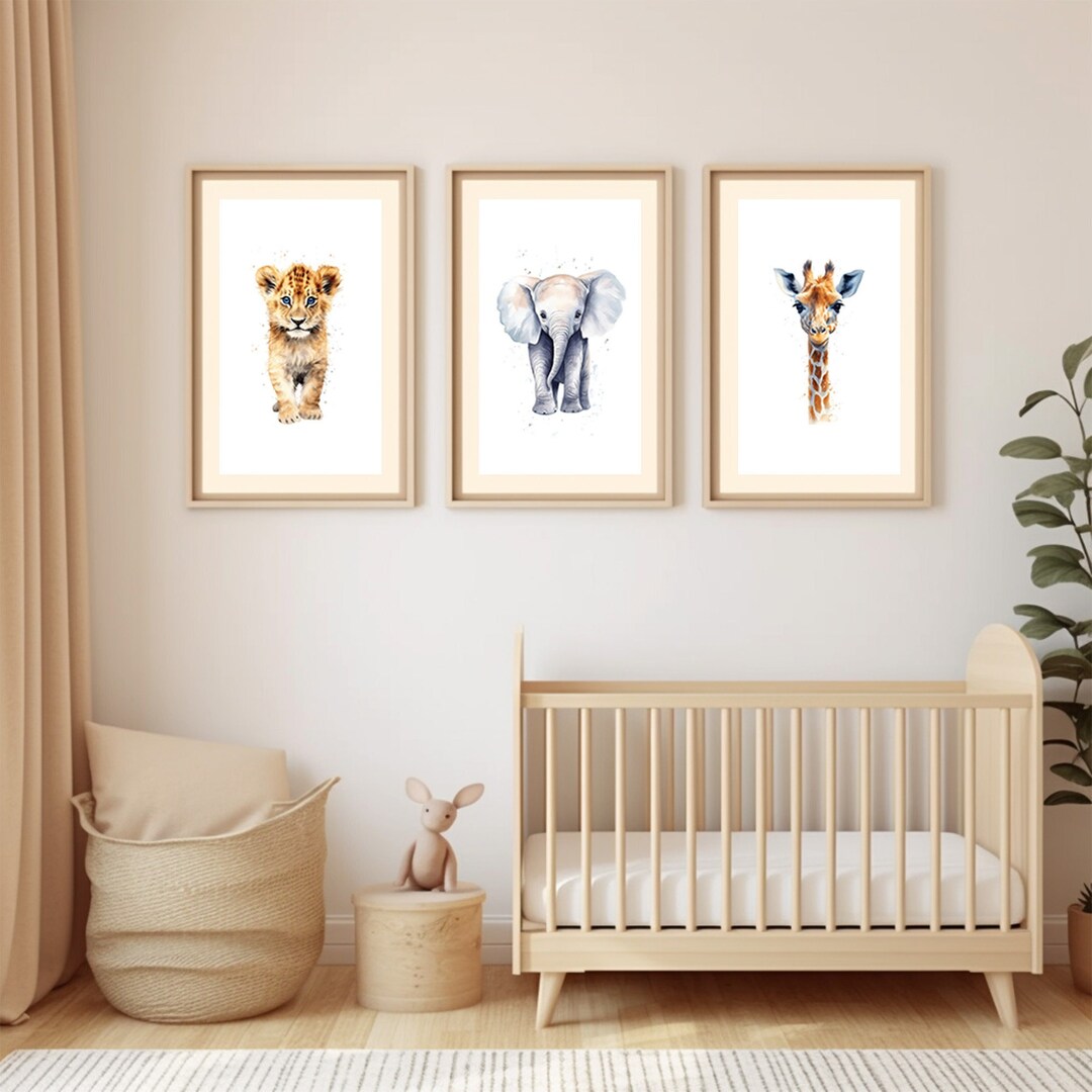 Baby Safari Animals Digital Print - Set of 3 (lion, Elephant, Giraffe ...