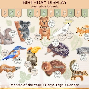 Australian Animals Birthday Bulletin Board Kit | Editable Australian Birthday Display Bulletin Boards Australian Classroom Decor+Name Tags