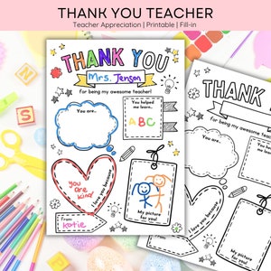 Leraar waardering afdrukbare leraar waardering week cadeau bedankt leraar geschenken kleurplaten schoolkinderen direct digitale download