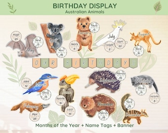 Australian Animals Birthday Bulletin Board Kit | Editable Australian Birthday Display Bulletin Boards Australian Classroom Decor+Name Tags