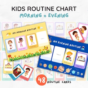 Visual Schedule Kids Routine Chart Toddler Morning Routine Printable Evening Responsibility Daily Checklist Chore Chart for Preschooler