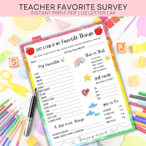 Favorite Things, Printable, Teacher Favorites, Questionnaire, Teacher Survey Template, Teacher Appreciation, Get To Know Me, All About Me