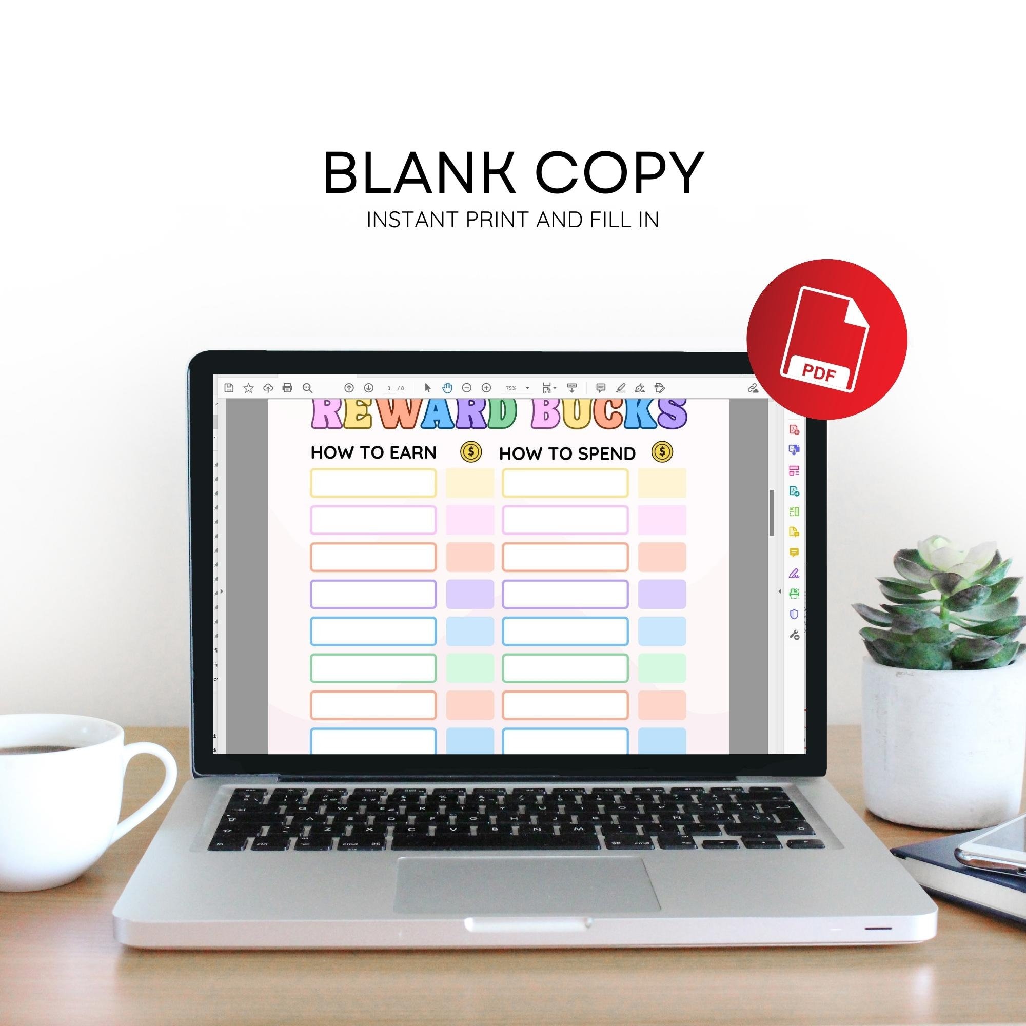 Editable Kids Reward Bucks, Chore Chart Printable (canva & PDF) - Etsy