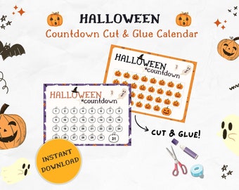 Halloween Countdown Calendar Printable Halloween Decor Classroom Decoration Kids Halloween Activity Cut and Glue Fine Motor Skill Worksheet