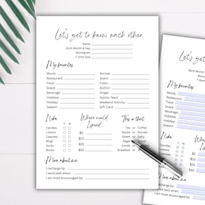 Get to know you question Coworker questions printable Employee favorite things survey Gift exchange survey Secret pal questionnaire Fillable