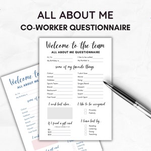 Coworker Questions Get to Know You Survey Printable All About Me Employee Questionnaire Employee Favorites Things Appreciation Gift Exchange