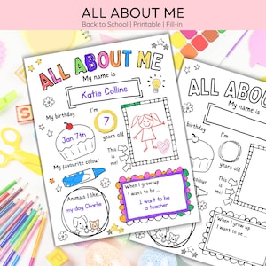 All About Me Printable Kids Template Favorite Things Back To School Get To Know Me Questionnaire First Day of School Game Instant Download