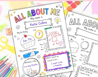 All About Me Printable Kids Template, Back to School Game (Digital Download)