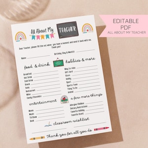 Favorites Survey, All about me Printable, Questionnaire, My Favorite Things, Get to Know Me, Teachers Favorite Survey, Appreciation Survey