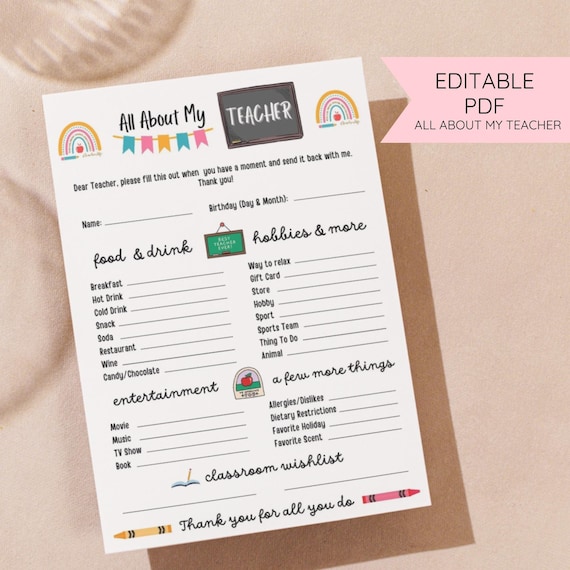 Encuesta de favoritos, Todo sobre mí para imprimir, Cuestionario