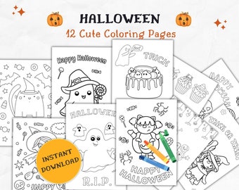 Halloween Kawaii Coloring Pages, Kids Party Activity (PDF)