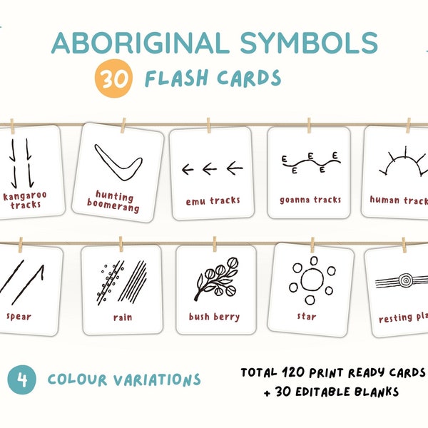 Indigenous Australian Aboriginal Symbol Flashcards Flash cards Multicultural Printable Digital Download Montessori Preschool activity Naidoc