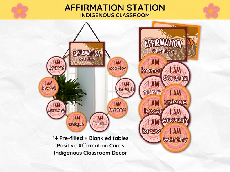 Indigenous Classroom Affirmation Station Aborginal Classroom Decor Resource Printables Preschool Learning Pre-filled+Editable Word Template