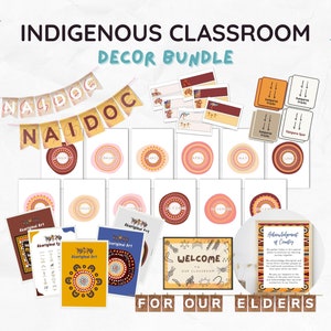 Paquete de decoración de aula indígena Cartel de cartel de aula australiana aborigen Semana NAIDOC Tema indígena Exhibición de banderines de cumpleaños preescolar