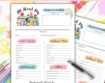 Teacher Favorite Things Printable Questionnaire (PDF)