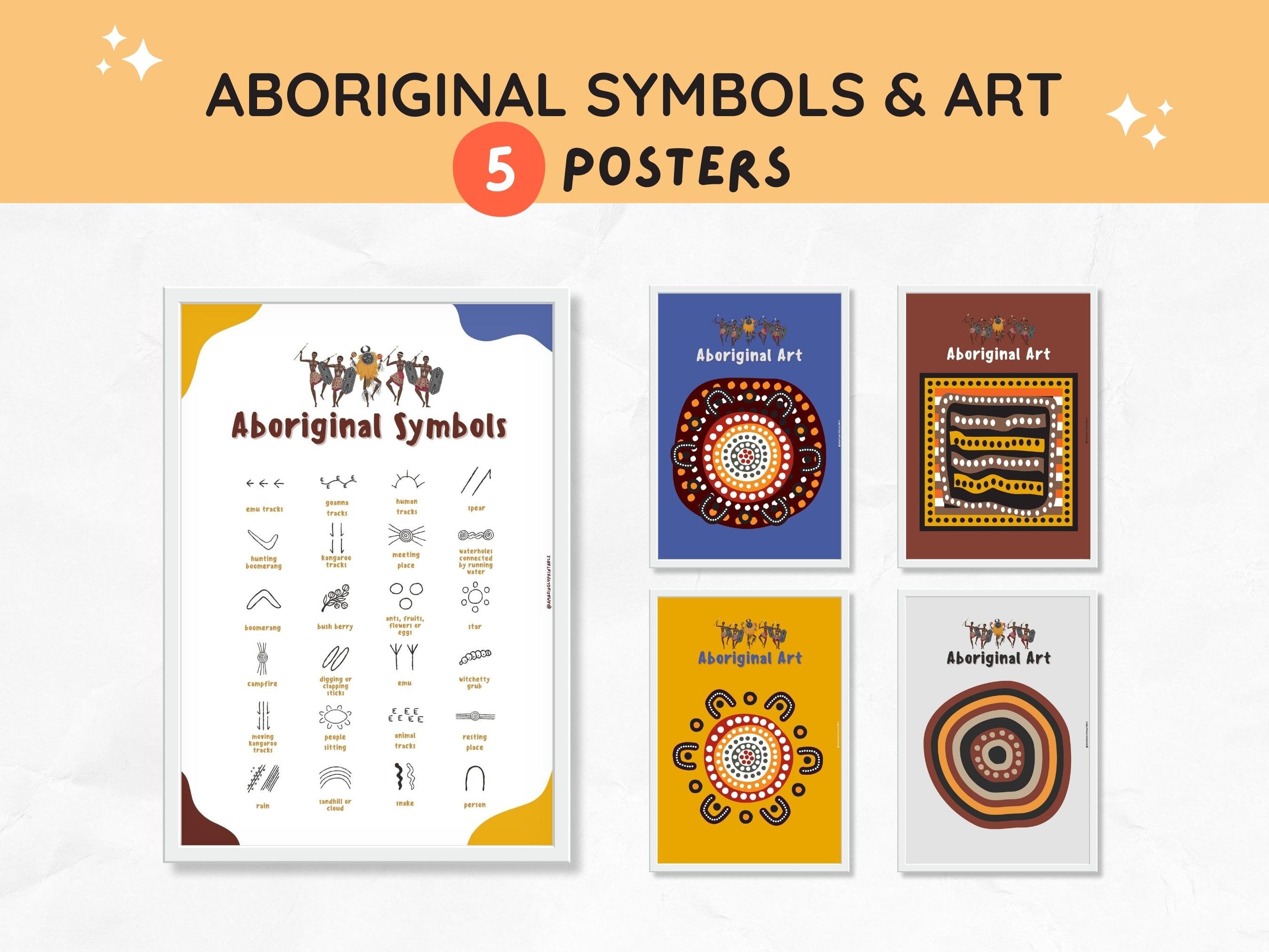 Indigenous Australian Aboriginal Symbol Poster Classroom Display Dot Painting Multicultural Printable Room Decor Naidoc Set of 5 Poster