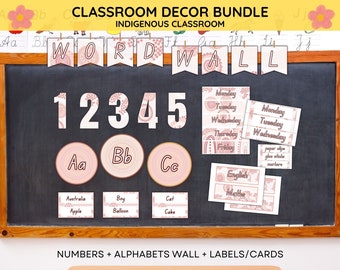 Indigenous Classroom Decor BUNDLE | Alphabets Word Wall + Numbers Posters | Classroom Labels and Signs Pack | Editable Word Documents