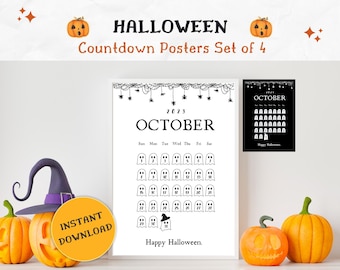 Halloween Countdown Calendar Poster Set, Spooky Classroom Decor (Digital Download)