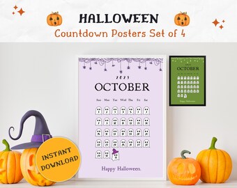Halloween Countdown Calendar Posters, Set of 4 (Digital Download)