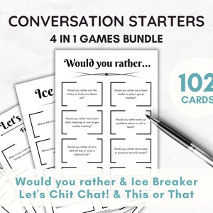 Conversation Starters Icebreaker Cards Get to Know You Questions Co-worker Staff Games Family Dinner Road Trip Funny Conversation Printable