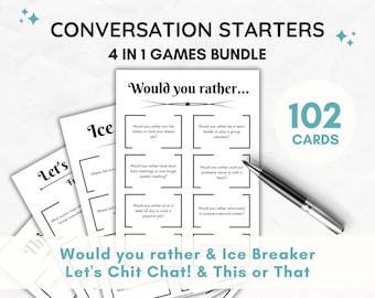 Conversation Starter Cards, 4-in-1 Icebreaker Games (Digital Download)