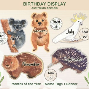 Australian Animals Birthday Bulletin Board Kit | Editable Australian Birthday Display Bulletin Boards Australian Classroom Decor+Name Tags