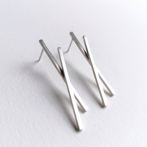 Matte silver earrings - Lines collection