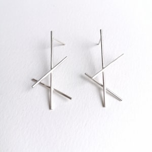 Silver Earrings from the Lines Collection, brushed matte finish_18_