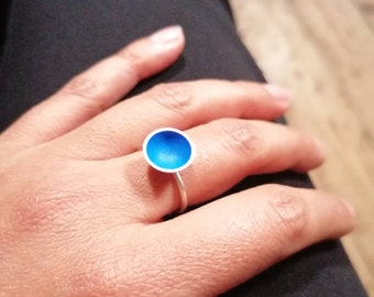 Adjustable matte silver ring (Blue)