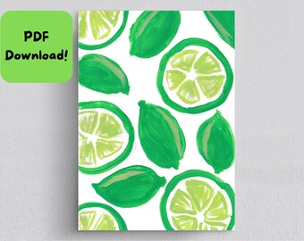 Printable Greeting Card Hand-painted Lime Slices A9 Card Blank Postcard All Occasion Birthday, Anniversary PDF Card