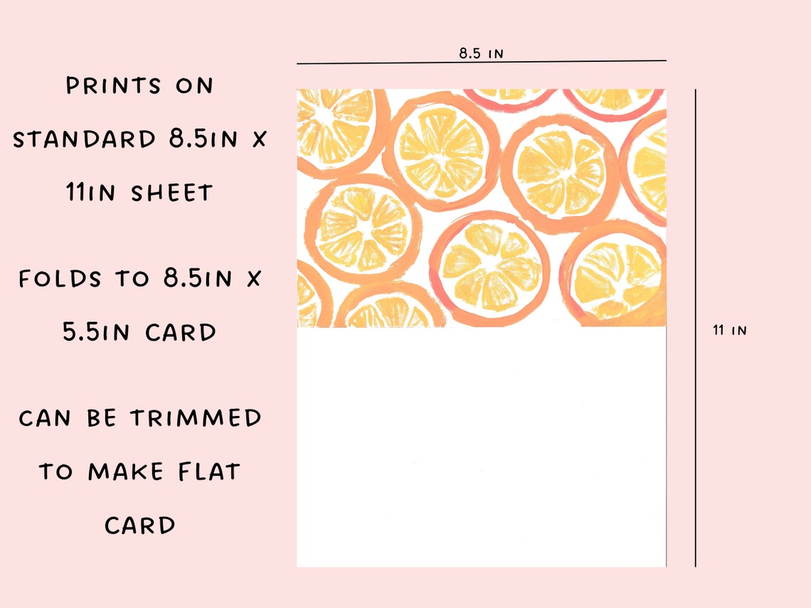 Printable A9 Greeting Card Hand-painted Orange Slice Printable Card for Birthday Thank You ...