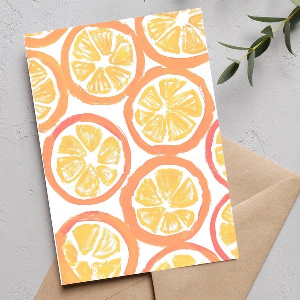 Printable A9 Greeting Card Hand-painted Orange Slice Printable Card for Birthday Thank You Anniversary All Occasions Card