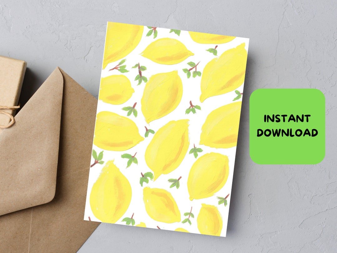 Printable Greeting Card Lemons and Leaves PDF Printable Postcard All ...