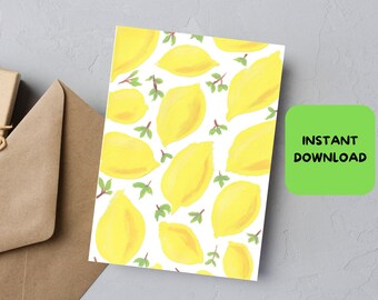 Printable Greeting Card Lemons and Leaves PDF Printable Postcard All Occasion Blank Card for Personal Message A9 Birthday Instant PDF