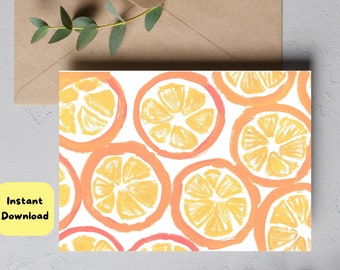 Printable Greeting Card Hand-painted Orange Slices A9 Size Card for Birthday Thank You Anniversary All Occasion Card Blank