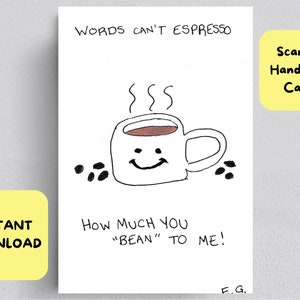 Gift For Coffee Lover Greeting Card PDF Download Funny Valentines Card Printable Card Birthday Card Coffee Friend