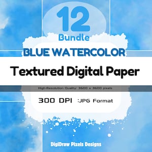 12 Blue Watercolor Texture Papers|Digital Download|Blue Background Clipart|Watercolor Blue Background|Watercolor Texture Paper|Digital Paper