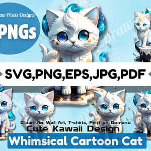 Whimsical Cartoon Cat SVG: Commercial Clipart|Cute Kawaii Design,Ai Generated|Digital Download|Cats PNG|Animals Cartoon|Instant Download|Cat